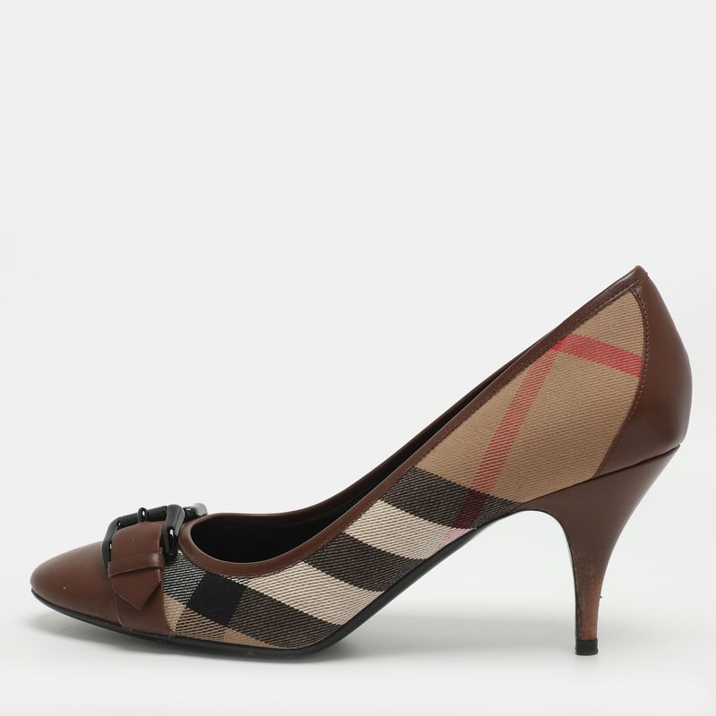 Burberry Size 41 Beige/Brown Nova Canvas And Leather Pumps